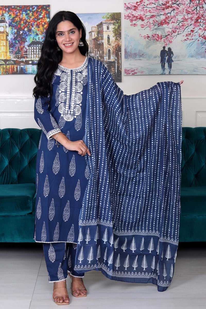 Shifory Embroidered Blue Kurta Pant Set for Women - Image 1
